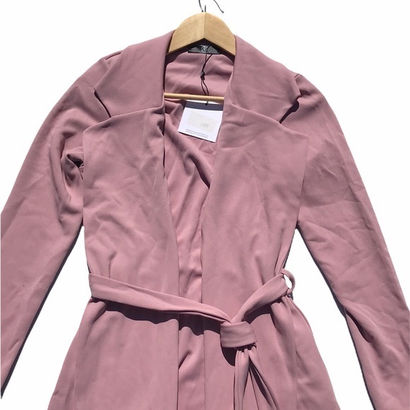 Misguided Open Front Rose Colored Tie Waist Jacket - Picture 2 of 8